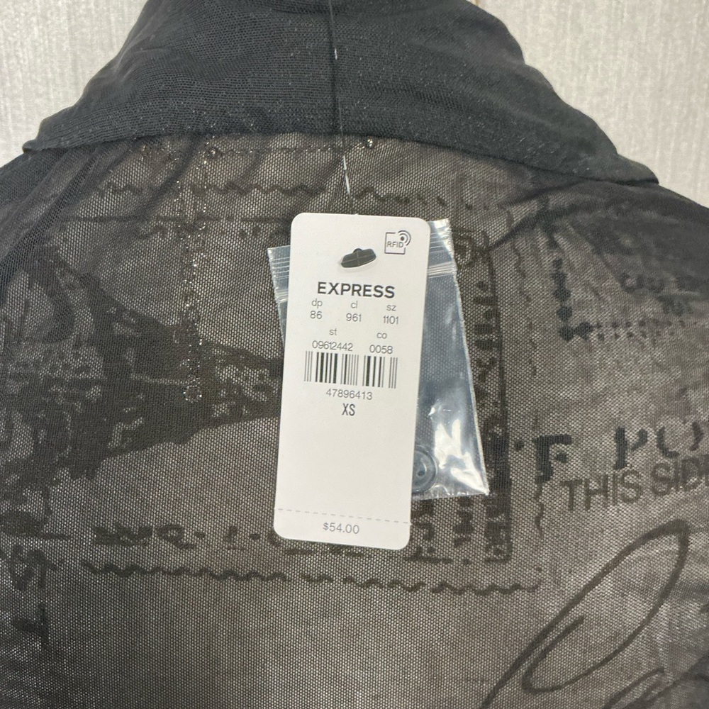 Express Sheer Black Ruched Button-Front Women's Top Size XS - Picture 6 of 12